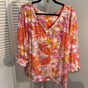 Ruby Rd 3/4 Sleeve Embellished Neckline Top